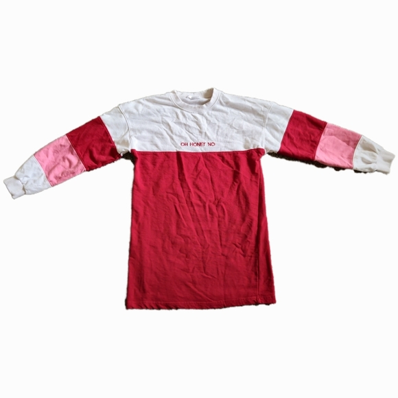 Sweater Dress. Color Block. Pink Red & White. - Picture 2 of 3